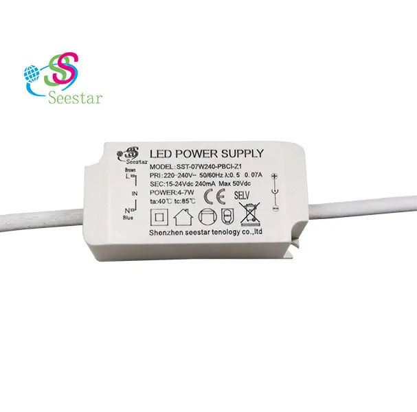 Seestar IP42 Constant current Low power factor isolated AC220-240V DC15-24V 240mA 4W 5W 6W 7W led batten light driver