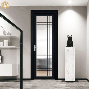 Porte battante en alliage d'aluminium de conception moderne de bonne qualité pour villa, porte intérieure en verre, surface finie coupe-vent - Product Image 3
