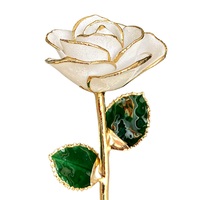 Cadeau romantique de luxe, rose éternelle véritable trempée dans de l'or 24 carats, rose blanche avec boîte cadeau et grand coffret
