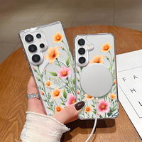 Samsung S25 Ultra S24 için INS Güzel Çiçekler Kablosuz Şarjlı Cep Telefonu Kılıfı Şeffaf Manyetik Arka Kapak Coque