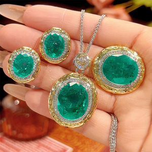 9 Vintage Copper Gold Plated 15*18-10*12mm Oval Cut Green Zircon Pendant Wedding 3 Piece <b>Necklace</b> Sets For Women Jewelry - Product Image 1