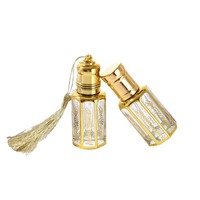 Vente en gros de flacons de parfum à l'huile d'attar arabe fantaisie dorée octogonale fine de 3 ml, 6 ml, 12 ml avec bille roulante et bâtonnet