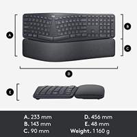 Clavier ergonomique sans fil Logitech ERGO K860, double mode, Logi Bolt 109, clavier à touches complètes avec repose-poignets pour la saisie au bureau