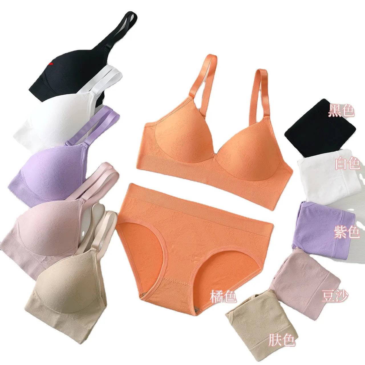 New Style Large Size Plain Cotton Push-Up Tube Top Fseamless Cotton without Pad Latex Fixed Cup Bra Briefs Panties for Women