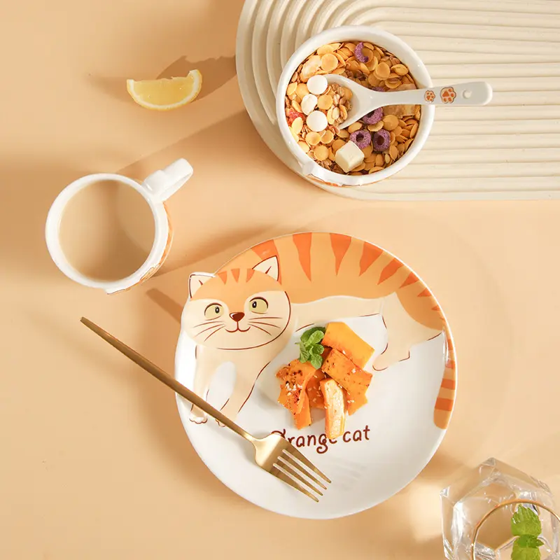 Children Fun Creative Household Dishes Set Ins Cute Cat Animal Tableware Set Cartoon Gift Box Dinnerware Sets