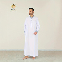 Haya 2025 Thobe blanc avec col et manchette contrastés gris vêtements islamiques pour hommes élégant poche modeste longue Robe par Al Haramain