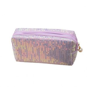 Sac à cosmétiques en polyester à grande capacité avec paillettes brodées pour femmes - Product Image 1