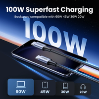 Câble USB C vers USB C UGREEN 100W, câble de chargeur de type C, charge rapide PD 5A 480 Mbps, câble de données en nylon pour iPhone Samsung