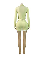 Nouvel ensemble de sport deux pièces pour femme, manches longues, fermeture éclair, design patchwork, haut ajusté et short