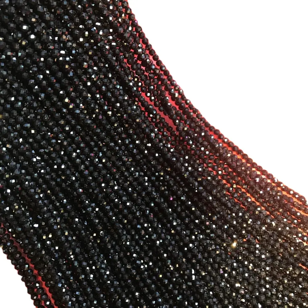 Perles rondes en spinelle noire pour bracelet, 2-3mm, à facettes, usine chinoise, livraison gratuite