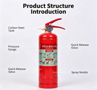 Extincteur portable à base d'eau 760 ml en acier au carbone 0,5A 8B E 5F pour la maison, la voiture, la cuisine, la sécurité en cas d'urgence