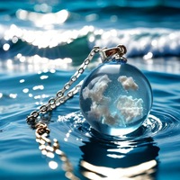 Collier unisexe créatif en alliage pour femme avec pendentif sphérique transparent en résine, motif ciel bleu et nuages blancs, style Mori