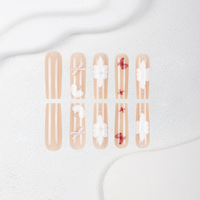 Faux ongles à presser longs forme cercueil, base nude, motif fleur blanche, papillon rouge, nœud perlé, réutilisables, vente en gros usine