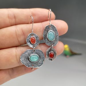 Orecchini Asimmetrici Boho Vintage Verde Menta e Corallo, Orecchini da Donna - Product Image 5