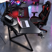 Support d'écran de bureau gaming PC en fibre de carbone noire RGB personnalisé avec pieds métalliques, grande table d'ordinateur Esports avec ailes extensibles et réglables