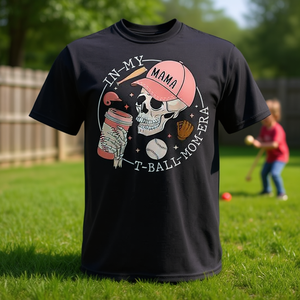 Camiseta deportiva para mujer con estampado digital de esqueleto de béisbol, cuello redondo, manga corta, regalo deportivo, de la colección In My T-Ball Mom Era - Product Image 3