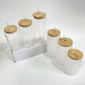 Verre à bière transparent en forme de canette recyclable de 12 oz, 16 oz, 20 oz avec couvercle en bambou, verre à boire transparent pour vinyle - Product Image 1