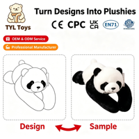 Jouet en peluche personnalisé OEM ODM, panda roux, renard, dessin animé, échantillon physique, logo personnalisé, cadeau pour enfant, certifié CE CPC