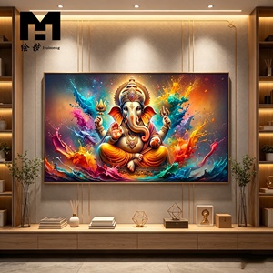 Décoration Murale : Affiche sur Toile du Dieu Hindou Ganesha, Peinture Murale Religieuse <span class=keywords><strong>Indienne</strong></span> pour Salon et Salle de Prière, Encadrée - Product Image 1
