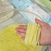 2-in-1 Handmatige Mandoline Groentesnijder 1,7 mm 2,5 mm Julienne-messen Gepatenteerde Veiligheidsbescherming Plastic Vaatwasmachinebestendig Moeiteloos
