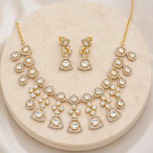 Premium 925 Silver Kundan <b>Necklace</b> Set Designer Bridal Jewelry Elegant Earrings for Women Collection Wear for Women Bridal Party - Product Image 4