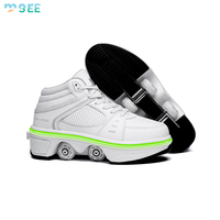 SeeMore 2'si 1 Arada Tekerlekli Paten Ayakkabıları Geri Çekilebilir 4 Tekerlekli Açılır Kapanır Deformasyon Spor Ayakkabıları Kız ve Erkek Çocuklar için Açık Hava Sporları Paten Ayakkabıları