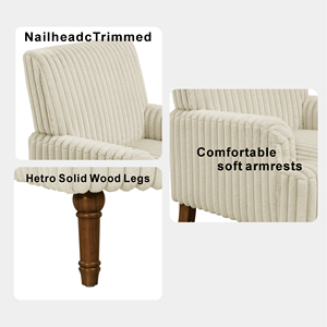 Fauteuil d'appoint moderne en velours côtelé de 3,5 cm de large, 9 pieds en bois massif, fauteuil rembourré beige pour salon - Product Image 6