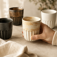 Tasse en céramique artisanale 220 ml, style vintage côtelé, pour café/thé, glaçure texturée, compatible micro-ondes et lave-vaisselle, luxe léger, style japonais, sans BPA