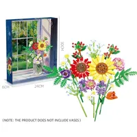 Jie Star JJ9028 Ramo de Flores Preservadas, Girasol, Orquídea, Decoración de Escritorio, Juguetes DIY para Niños, Regalo, Juego de Bloques de Construcción de Tulipanes Estrellados