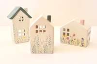 Bougeoirs en céramique Style cottage Maison de fleurs sauvages Porte-lampe de thé Village Poterie Pastel Style céramique