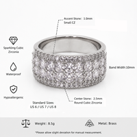 925 Sterling Silber Trendiger Hip-Hop Drehbarer Ring Rhodium-Plattiert Mehrschichtig Versilberter Breiter Ring mit Weißem Zirkon-Einlage
