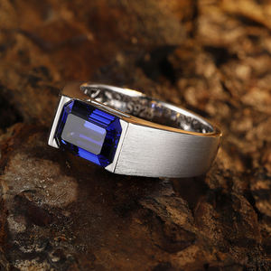 925เงินสเตอร์ลิงแหวนผู้ชาย3.51ct Lab ปลูกบลูแซฟไฟร์หินมรกตตัดแหวนบุรุษ - Product Image 3