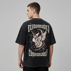 เสื้อยืดวินเทจขายส่ง ผ้าคอตตอนหนา 300GSM ทรงโอเวอร์ไซส์ ทรงบ็อกซี่ ตัดสั้น พิมพ์ลายกราฟิก สกรีนโลโก้ได้ เสื้อยืดผู้ชาย - Product Image 1