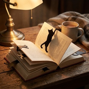 ที่คั่นหนังสือโลหะแบบใหม่ ชุด 5 ชิ้น ลายแมวดำ ตัดด้วยเลเซอร์ ของขวัญเครื่องเขียนโลหะสำหรับการอ่าน - Product Image 4
