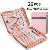 Kit de Soins Personnels 26 Pièces en Acier Inoxydable Bleu – Trousse de Manucure et Pédicure pour Ongles, Visage et Mains – Boîte DIY pour Nail Art