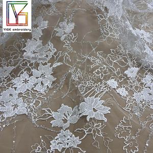 Tessuto in Pizzo Francese di Lusso con Ricamo 3D di Fiori e Paillettes, Abito da Sposa <span class=keywords><strong>Bianco</strong></span> con Cristalli e Perline, <span class=keywords><strong>Tulle</strong></span> con Paillettes, Tessuto in Pizzo con Perline per Sposa - Product Image 3