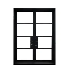 Puertas francesas exteriores de hierro forjado cuadradas personalizadas para puertas y ventanas de aislamiento térmico de patio