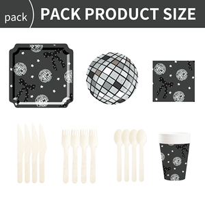 Juego de Vajilla para Fiesta Temática de Discoteca DAMAI con Decoraciones de Lazos, Incluye Platos de Papel, Vasos y Servilletas para Fiesta de Cumpleaños para 8 Personas - Product Image 2