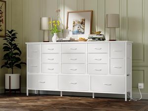 <span class=keywords><strong>Commode</strong></span> convertible <span class=keywords><strong>contemporaine</strong></span> en tissu blanc avec tiroirs, grande armoire, prises électriques et meuble TV pour chambre et salon - Product Image 5