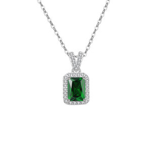 Classique Sterling Silver Rectangulaire Vert Gem Pendentif Cubique Zircone Glacé Carré Laboratoire Planté <span class=keywords><strong>Émeraude</strong></span> Pendentif Collier - Product Image 6