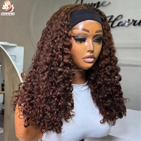Perruque Bandeau Bouclée Brune Birmane en Cheveux Humains, Sans Colle, Sans Lacet, Faite à la Machine, Idéale pour Débutantes, 16 Pouces, Prête à Porter