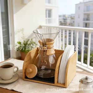 Caja de almacenamiento de papel para filtro de café de madera con soporte para jarra, estante de almacenamiento multifuncional rectangular para uso en la cocina - Product Image 3