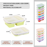 Boîte à lunch pliable en silicone de qualité alimentaire à 3 compartiments, étanche et sans BPA, compatible micro-ondes, portable pour étudiants et enfants