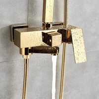 Ensemble de douche thermostatique mural en laiton doré de style européen robinet de douche à poignée unique pommeau de douche pluie carré chaud/froid poli