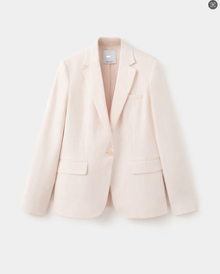 Elegante Blazer Beige Claro de Un Solo Botón para Mujer, Chaqueta Casual de Oficina de Corte Holgado, Abrigo Transpirable de Mezcla de Lino con Solapa - Product Image 1