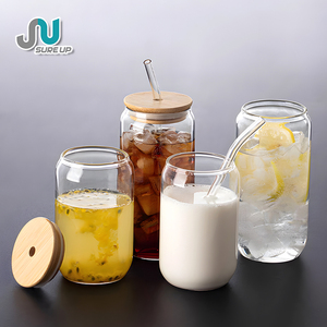 Gobelet en verre borosilicate de 16 oz avec couvercle en bambou et paille, série de motifs créatifs et adorables, verre à boire quotidien populaire - Product Image 3