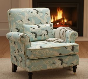 Tela Decorativa Estampada con Grullas Japonesas y Nubes, por Metro, Textil Premium de Inspiración Tradicional para Muebles - Product Image 3