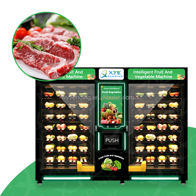 32 Inch Touch Screen Fruit & Meat Fresh Food Vending Machine with Banknote/Coin Payment System and SDK Function