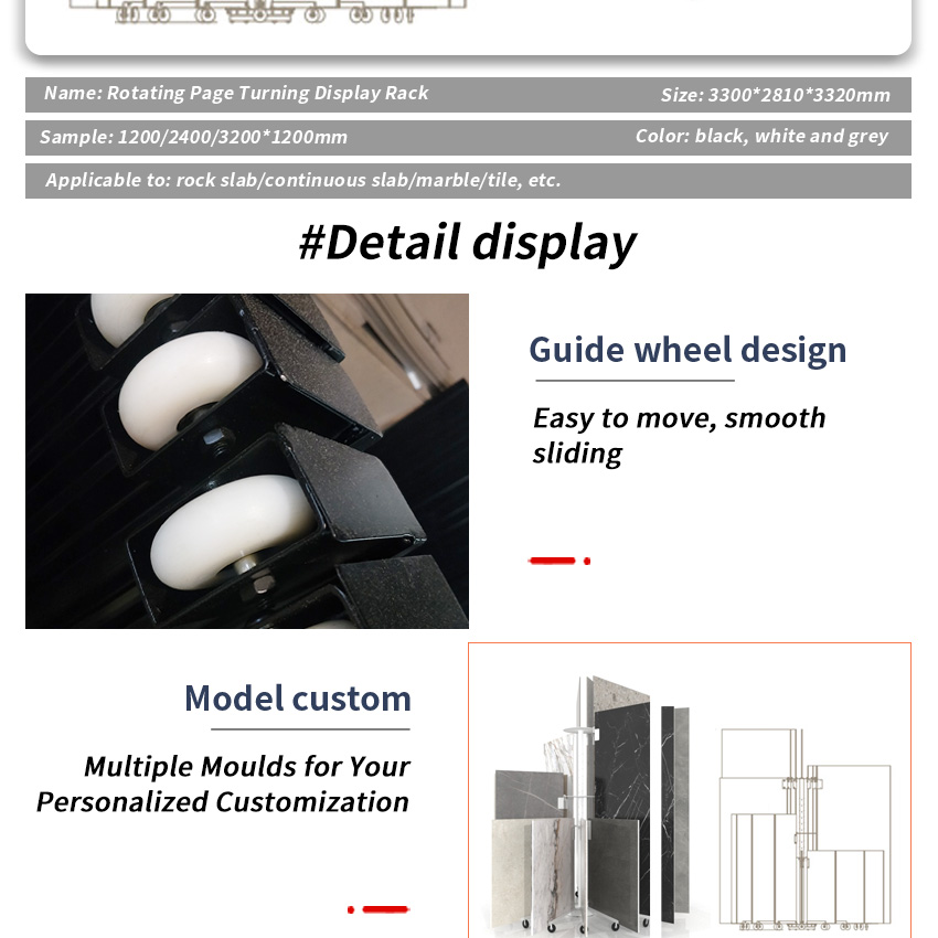 Tsianfan Slab Type Of Rail Rotating Stone Floor Display Stand Format Round Granite Panel Sample Rack Circular Slab Tile Display