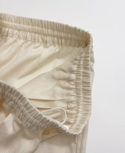Pantalon droit taille élastique pour femme, respirant, mi-été, en tissu peigné ODM, avec broderie en dentelle épaisse, coupe large et courte - Product Image 4